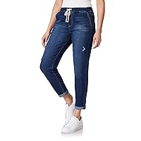 WallFlower Women's Tomboy Jogger Denim Mid-Rise Insta Stretch Juniors Jeans