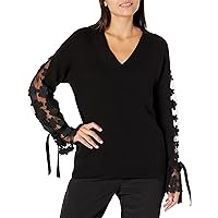 French Connection Womens Lace Trim Long Sleeves Pullover Sweater