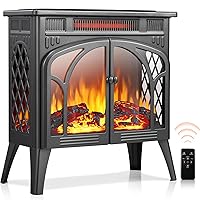 Rintuf Electric Fireplace Heater, 1500W Infrared Fireplace Stove w/3D Realistic Flame, 5100BTU Freestanding Electric Stove Heater with Remote Control, 8H Timer, Ideal for Indoor Outdoor Home Use