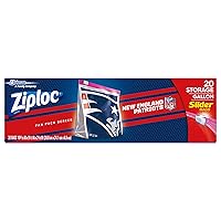 Ziploc Slider Storage Gallon Bag, Great for Grab-and-go Snacking, Tailgating or homegating, 20 Count- NFL New England Patriots