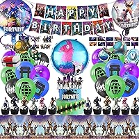 110Pcs Party Supplies, Boys Birthday Decorations with Banners, Balloons, Stickers, Cake and Cupcake Toppers, Tablecloths, Hanging Swirl.