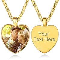 Personalized Photo Necklace - Custom Heart/Oval/Round Charm Necklaces with Picture + Chain Adjustable - Stainless Steel/Acrylic Pendant Memorial Jewelry Christmas Gifts for Women Girl