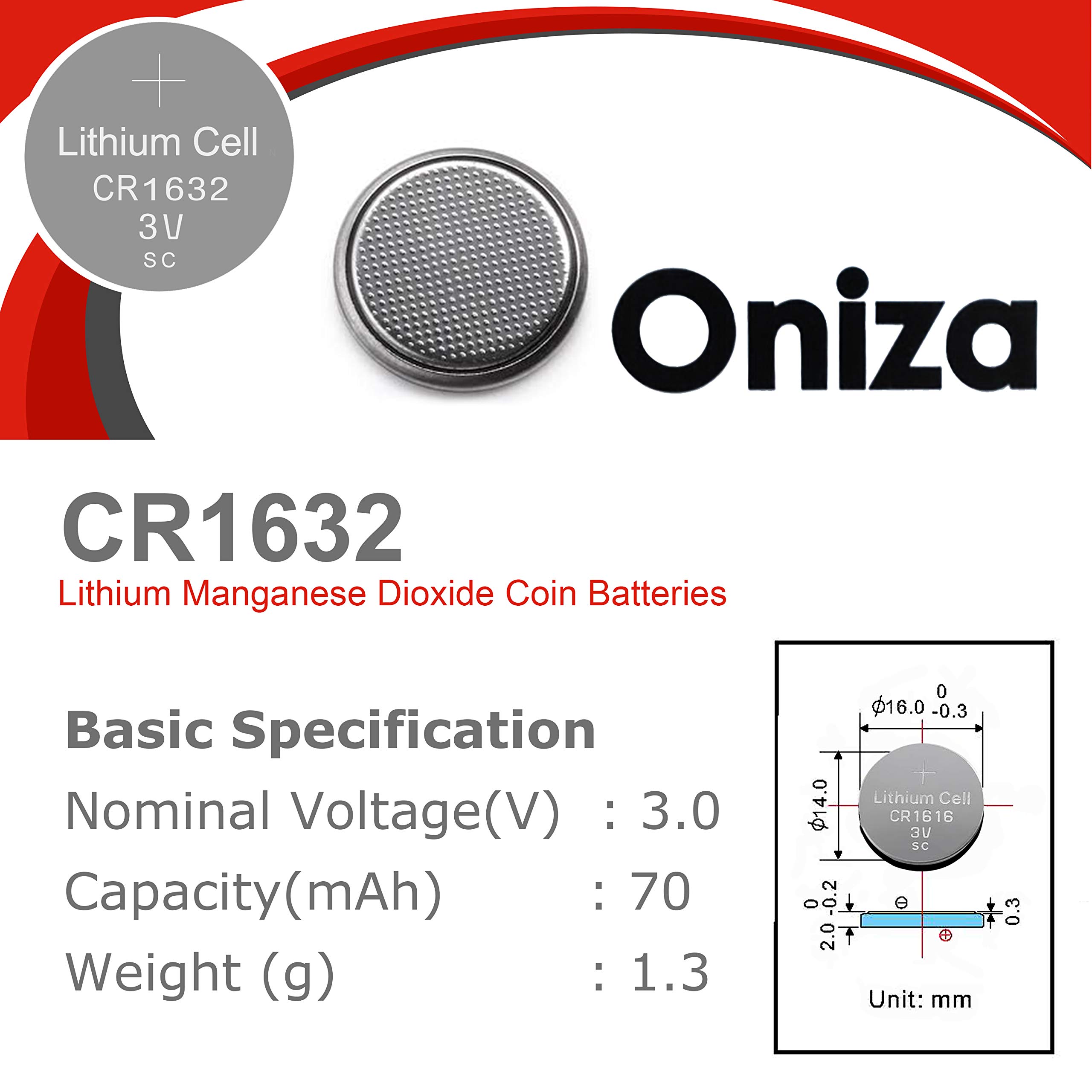 Oniza 8 Pack CR 1632 Battery Lithium 3v Batteries for Car Key Remote Watch LED Key fob Replacement