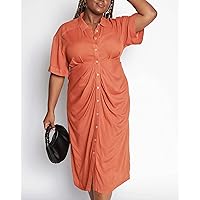 The Drop Women's Bombay Brown Ruched Front Shirt Dress by @chiziduru