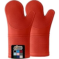 Gorilla Grip Heat and Slip Resistant Silicone Oven Mitts Set, 14.5 in, Soft Cotton Lining, Waterproof, BPA-Free, Extra Long Thick Gloves for Cooking, BBQ, Kitchen Mitt Potholders, Coral