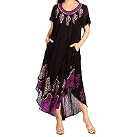 Sakkas Batik Hindi Cap Sleeve Caftan Dress/Cover Up