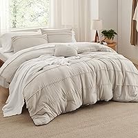 Bedsure Beige Queen Comforter Set - 4 Pieces Pinch Pleat Bed Set, Down Alternative Bedding Sets for All Season, 1 Comforter, 2 Pillowcases, 1 Decorative Pillow