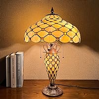 Tiffany Table Lamp, Amber Beads Style Stained Glass 16X16X24 Inches Mother-Daughter Vase Desk Reading Light Decor for Bedroom Living Room Home Office