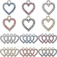 Anjulery 24 Pieces Rhinestone Heart Charms for Jewelry Making - Sturdy Metal Charm for Bracelets Necklaces Earrings Pendants Crafts (24Pcs Mix)
