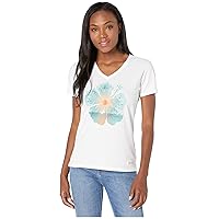 Women's Hibiscus Sail Flower Cotton Tee, Short Sleeve Graphic V-Neck T-Shirt