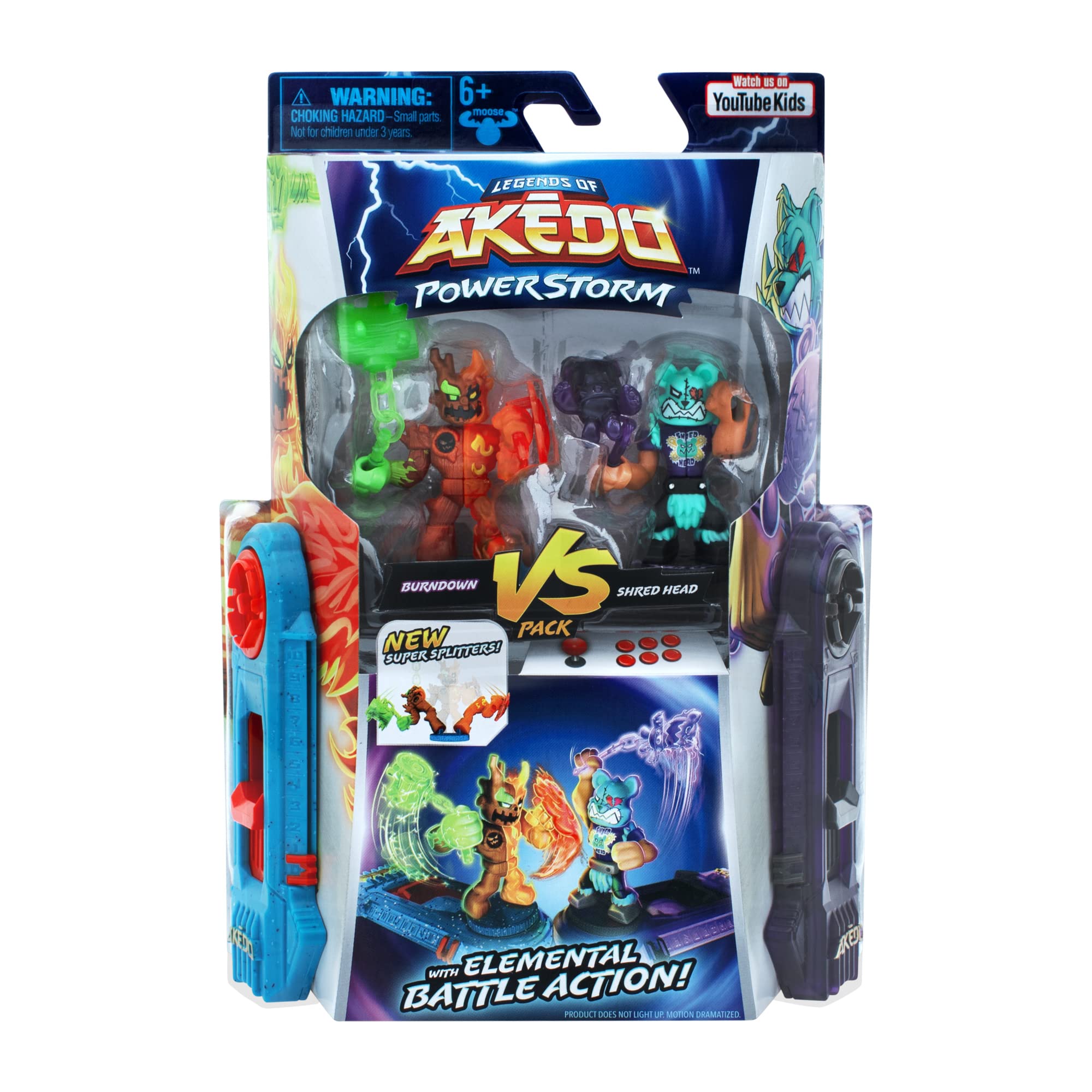 Legends of Akedo Power Storm - Versus Pack - 2 Mini Battling Warriors and 2 Battle Controllers - Burndown Versus Shred Head