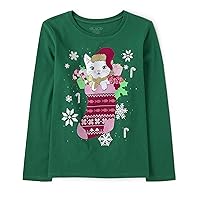 The Children's Place Girls' Long Sleeve Christmas Graphic T-Shirt