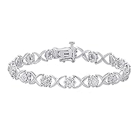 Dazzlingrock Collection 0.12 Carat (ctw) Round White Diamond Ladies Flower Illusion Set Bracelet, 925 Sterling Silver