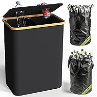 Recycling Bin Kitchen Indoor Home 40 Gallon 156L Recycle Bin with Lid 2 Removeable Reusable Inner Bag Bottle Can Glass Waste Plastice,Big Black
