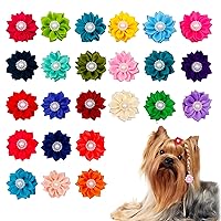 50pcs/(25pairs) Small Dog Hair Bows with Rubber Band and Fake Pearls Dog Hair Flowers in 25Colors for Puppy Doggy Medium Animals Grooming Accessories Attachment