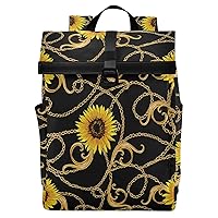 ALAZA Golden Chains Baroque Sunflower Large Laptop Backpack Purse for Women Men Waterproof Anti Theft Roll Top Backpack, 13-17.3 inch