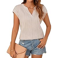 Blooming Jelly Womens Dressy Casual Tops Business Work Shirt Textured V Neck Short Cap Summer 2024 Blouse