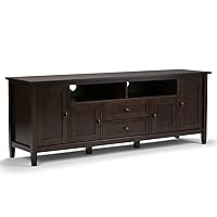 SIMPLIHOME Warm Shaker SOLID WOOD Universal TV Media Stand, 72 Inch Wide, Farmhouse Rustic, Living Room Entertainment Center, for Flat Screen TVs up to 80 Inch in Tobacco Brown