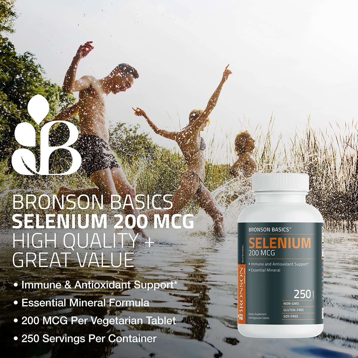 Bronson Selenium 200 mcg Immune & Antioxidant Support Essential Mineral, 250 Vegetarian Tablets