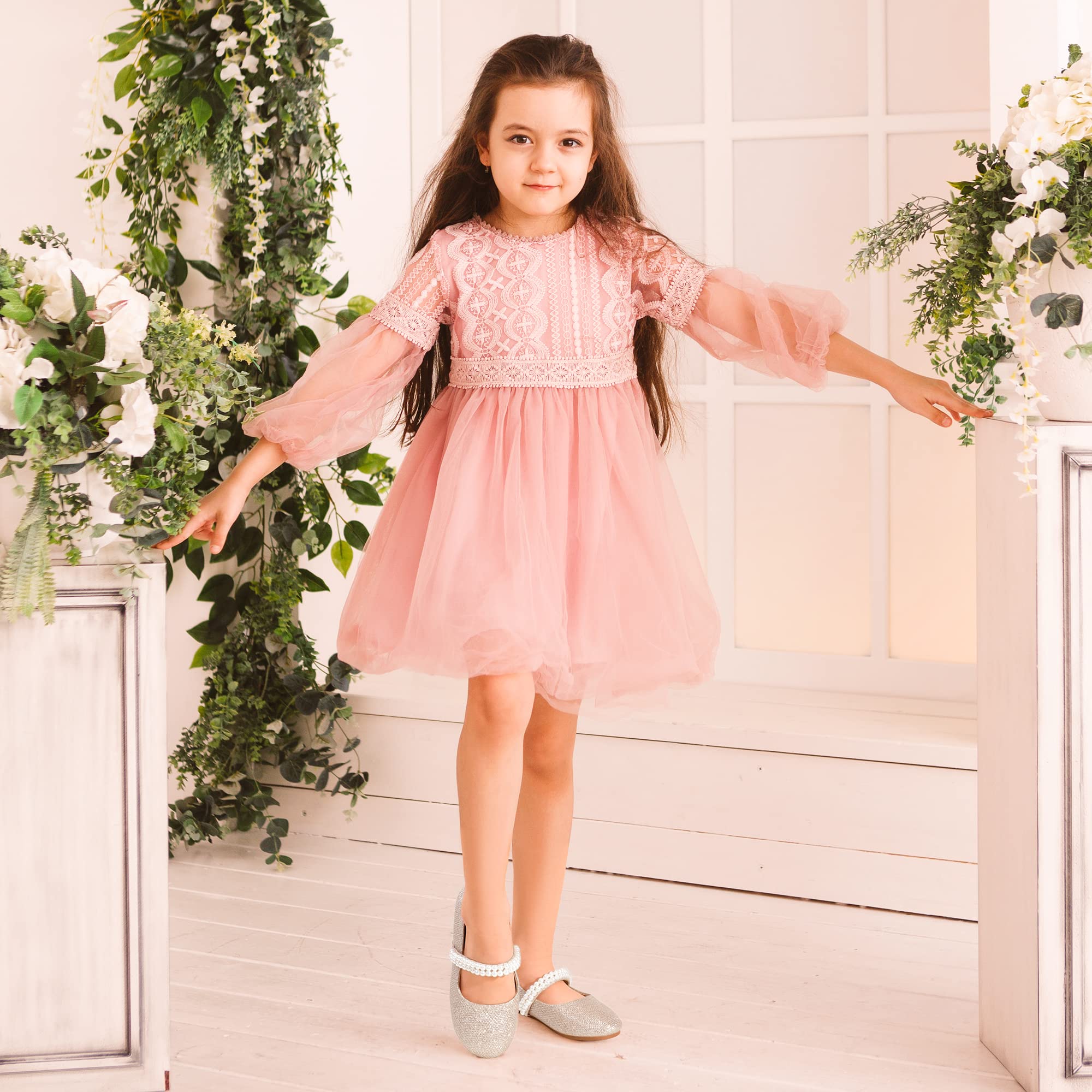Hehainom Toddler Flower Girls Dress Shoes, Mary Jane Princess Ballet Flats with Bow and Peals for Party School