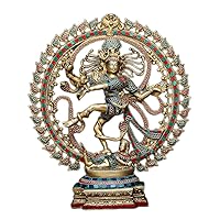 Dancing Shiva Nataraj Statue Brass Large, Nataraj Idol Stone Work, Nataraja Idol, Shiv Shankar Diety, Natrajan Yogi Hindu God Mahadev Murti Divine for Home Decor, Temple, Gift