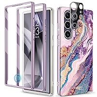 GVIEWIN Designed for Samsung Galaxy S24 Ultra Case, [Built-in Screen Protector + Camera Lens Protector ][2 Front Frames] Military Grade Drop Protective, Marble Phone Cover(Dreamland River/Purple)