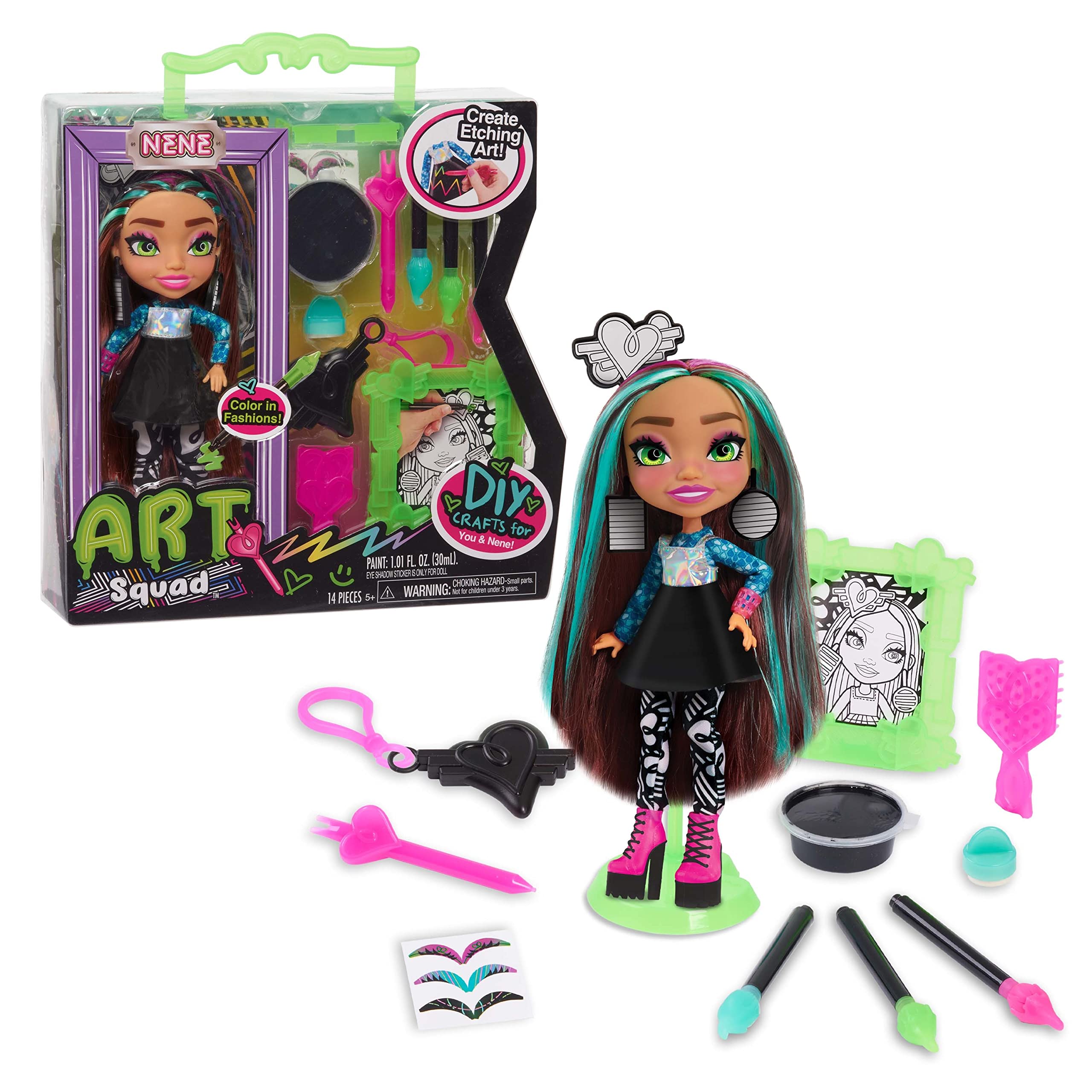 ART SQUAD Nene 10-inch Doll & Accessories with DIY Craft Etching Project, Kids Toys for Ages 3 Up, Gifts and Presents by Just Play