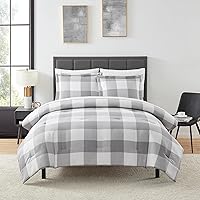 7 Piece Comforter Set Bag Solid Color All Season Soft Down Alternative Blanket & Luxurious Microfiber Bed Sheets, Twin, Checkered Box
