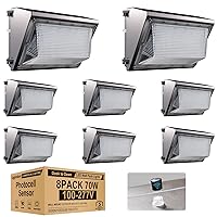 Lightdot 8Pack 70W LED Wall Pack Lights, 100-277v Dusk to Dawn with Photocell, 10500Lm 5000K Daylight IP65 Waterproof Wall Mount Outdoor Security Lighting Fixture, Energy Saving