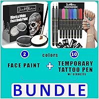 Jim&Gloria Black and White Face Paint with Tattoo Stickers + Body Art Tattoo Pen 10 Colors With Gold and Silver