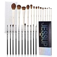Jessup 14pcs Makeup Brush Set Premium Synthetic Light Grey with 11pcs Professional Eye Liner Makeup Brush Kit
