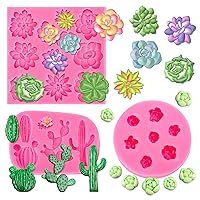 Whaline Succulent Fondant Molds 3D Silicone Cactus Succulents Leaves Moulds Succulent Plants Resin Molds Grow Plant Cupcake Cookie Baking Decorating Moulds for Summer Birthday Party DIY Candy,3Pcs