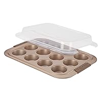 Anolon Bronze Nonstick 12-Cup Muffin Tin With Silicone Grips and Lid / Nonstick 12-Cup Cupcake Tin With Silicone Grips and Lid - 12 Cup, Brown