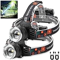 LED Rechargeable Headlamp, 900000 Lumens Super Bright Head Lamp with 5 Modes, 90°Adjustable, USB Rechargeable, Waterproof LED Headlamps for Adults Camping, Hiking, Climbing (2 Pack)
