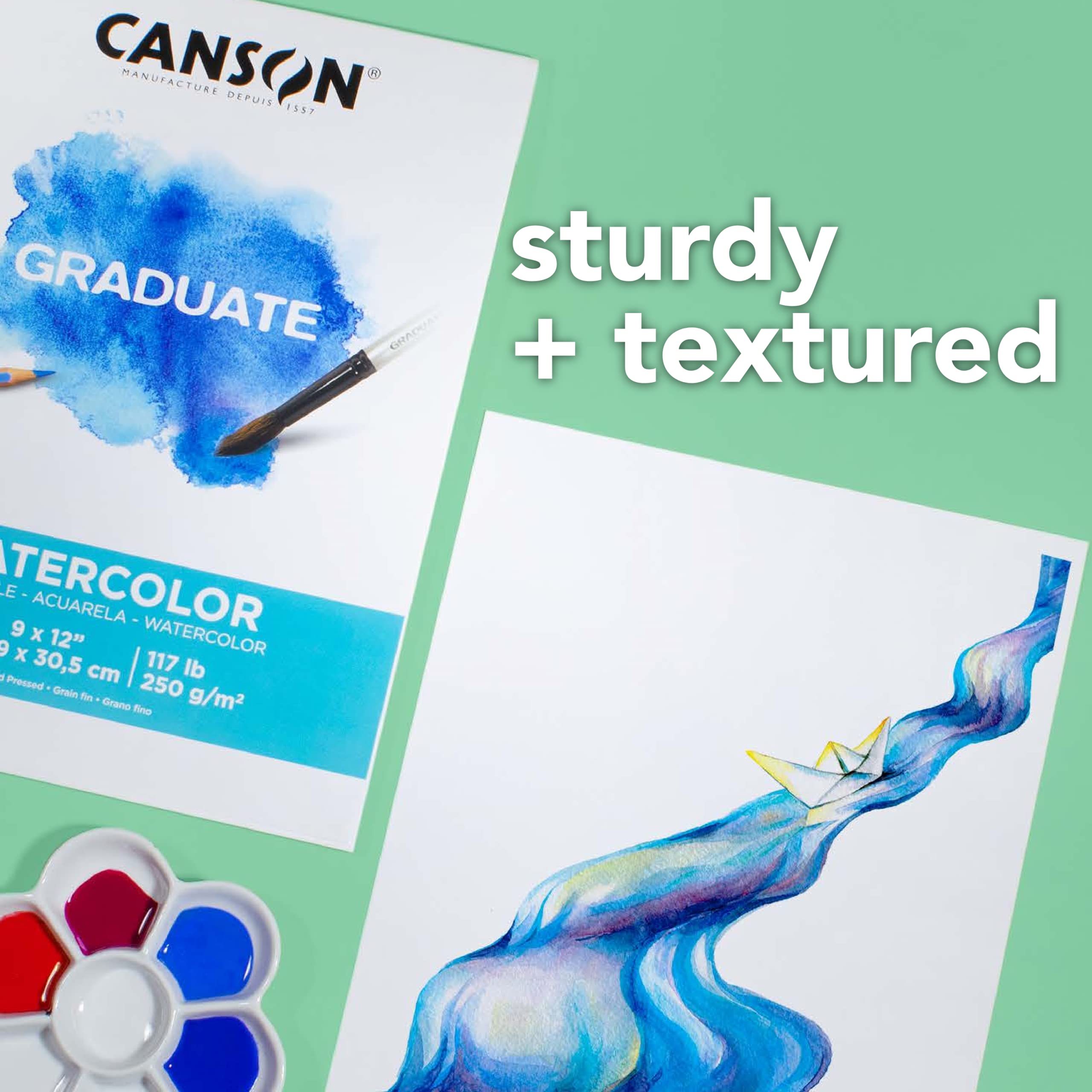 Canson Graduate Watercolor Pad, Foldover, 9x12 inch, 20 Sheets | Artist Paper for Adults and Students - Painting, Gouache, Mixed Media and Ink