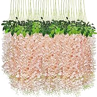 CEWOR 36 Pack Wisteria Hanging Flowers,3.7 Feet Wisteria Flower Garland Fake Artificial Flower Vines for Wedding Arch Party Home Greenery Wall Decor (Light Pink)