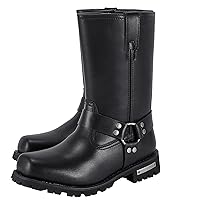 Dream Apparel Men's 11in Harness Motorcycle Boots for Riding, Square Toe Biker Boots, Waterproof Black PU Leather Mid Calf Boots Knee High Boots