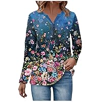 Shirts for Women Fashion Henley Tops Button V Neck Dressy Casual Printed Loose Fit 2023 Trendy