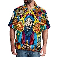 Hawaiian Shirt for Men Casual Button Down, Quick Dry Holiday Beach Short Sleeve Shirts Jewish Cartoon,S
