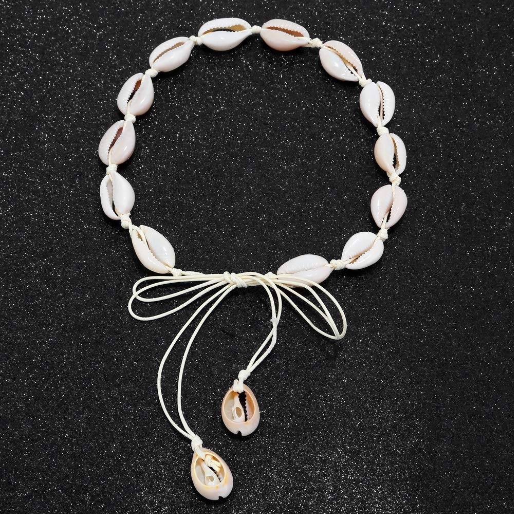 SUNSCSC Handmade Summer Beach Shell Conch White Velvet Rope Choker Necklace Adjustable Conch Shell Necklace Jewelry