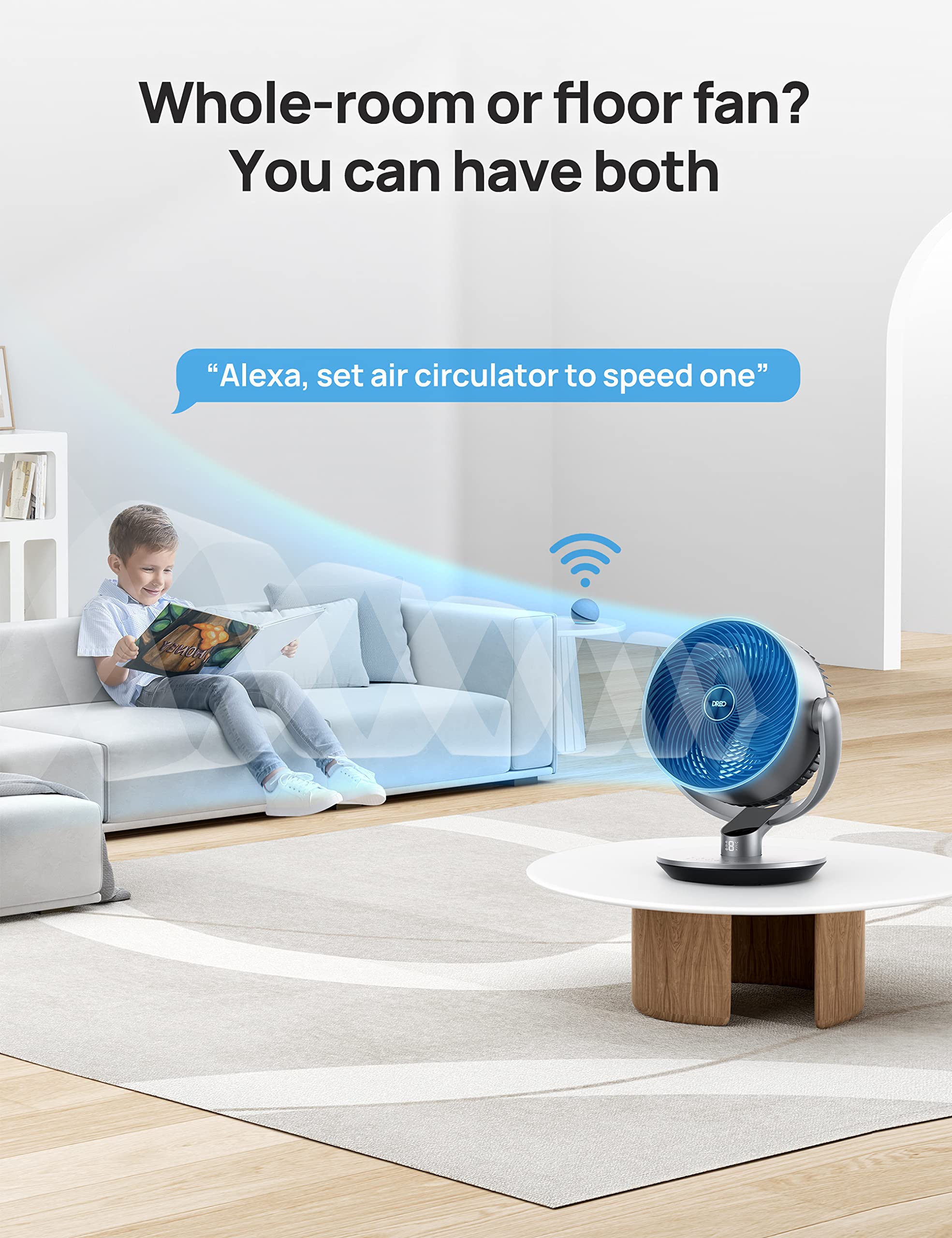 Dreo Smart Fans for Bedroom, 11 Inch, 25dB Quiet DC Room Fan with Remote, 120°+90° Oscillating Fan, 6 Modes, 9 Speeds, 12H Timer,Works Alexa/Google/WiFi/Voice Control, Silver, Oversize (DR-HAF004S)