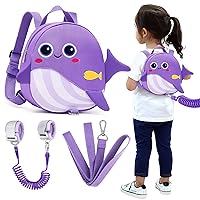 Accmor Toddler Backpack Leash, Cute Kid Backpacks with Anti Lost Wrist Link, Mini Child Backpack Harness Leashes Walking Wristband Rope Travel Bag Rein for 1-3 Years Baby Boys Girls (Purple Whale)