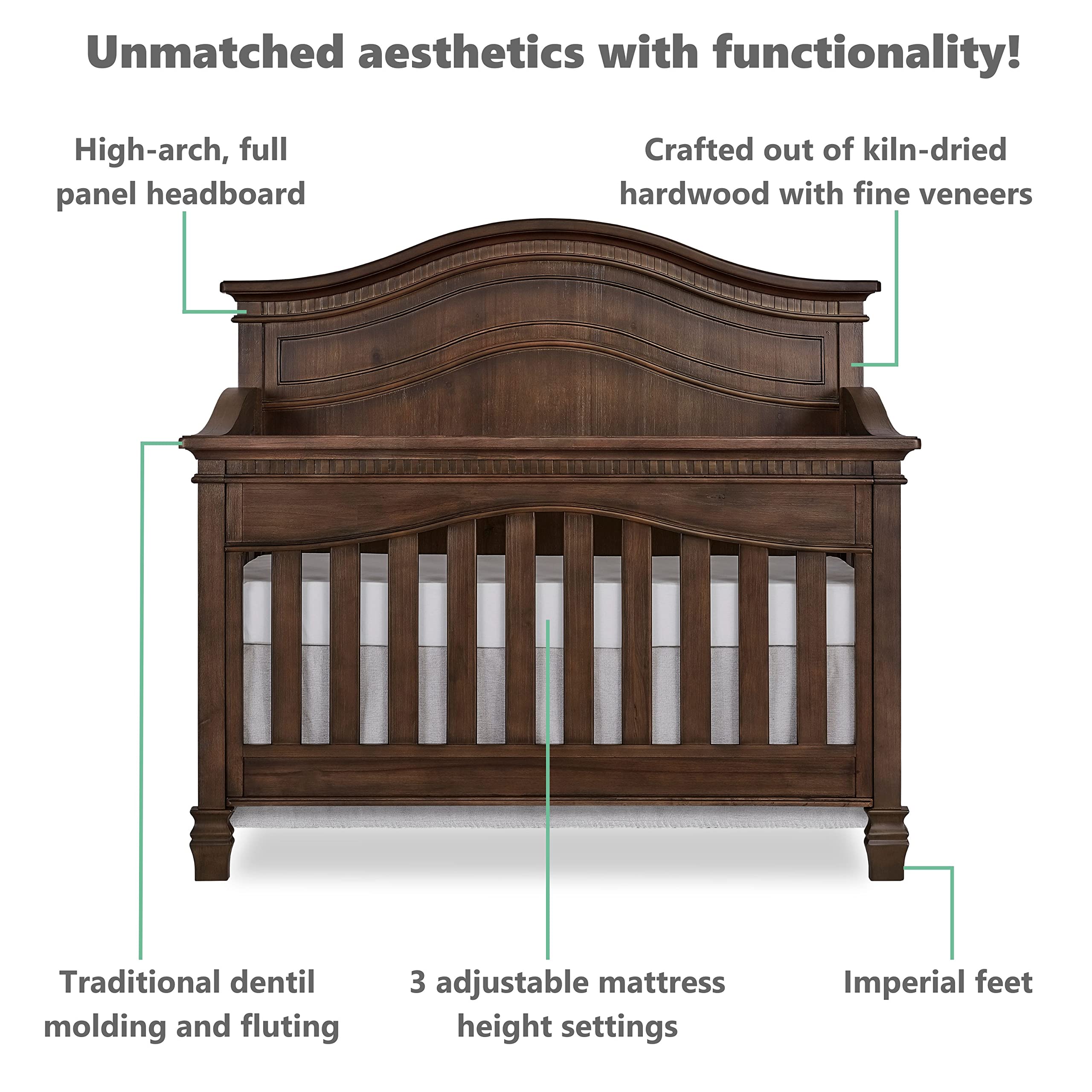 Evolur Cheyenne 5 in 1 Full Panel Convertible Crib in Antique Brown