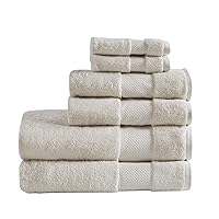 MADISON PARK SIGNATURE Turkish 100% Cotton 600Gsm Luxury Premium Thick Soft Abosorbant Hotel Bathroom Towel Set Shower Hand Face Washcloths, Assorted Sizes, Natural 6 Piece