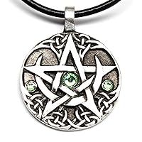 Pewter Lunar Pentagram with 3 Swarovski Crystals for Birthday on Leather Necklace