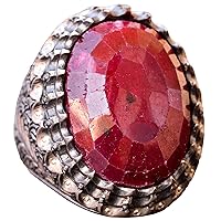 Real Natural Ruby Gemstone Ring, Big Ring, Men's Sterling Silver Ring, Ruby Ring