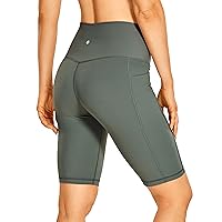 CRZ YOGA Women's Naked Feeling Long Biker Shorts - 10'' High Waist Workout Yoga Gym Running Spandex Shorts Side Pockets