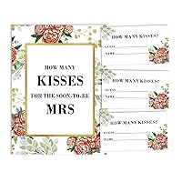1 Sign + 30 Cards How Many Kisses for The Soon to Be Mrs White Floral Bridal Shower Game