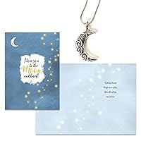 Smiling Wisdom - I Love You to the Moon and Back Greeting Card and Small Celtic Moon Necklace Set - Women (Antique Silver Crescent)