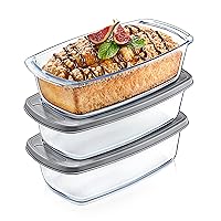 NutriChef 3-Piece Glass Loaf Pan Set - 1.9 QT Stackable Premium Meal-Prep Food Containers w/ Airtight Locking Lid - Oven, Freezer, Microwave & Dishwasher Safe - Clear Glass